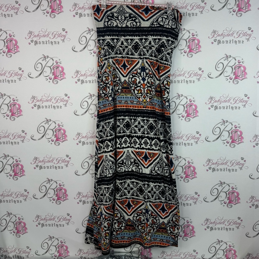 Magazine dress strapless or skirt Bohemian Strapless Maxi Dress - Black Orange